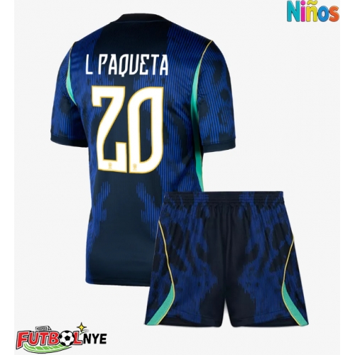 Camiseta Brasil Lucas Paqueta #20 Visitante Equipación para niños Mundial 2026 manga corta (+ pantalones cortos)